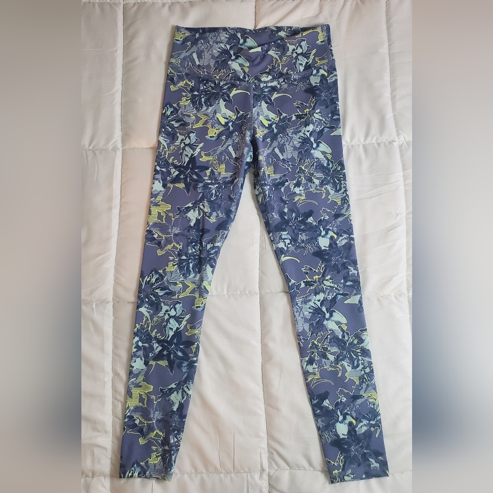 Fabletics Salar Printed Powerflex 7/8 Leggings Women's XS Blue/Lime Green